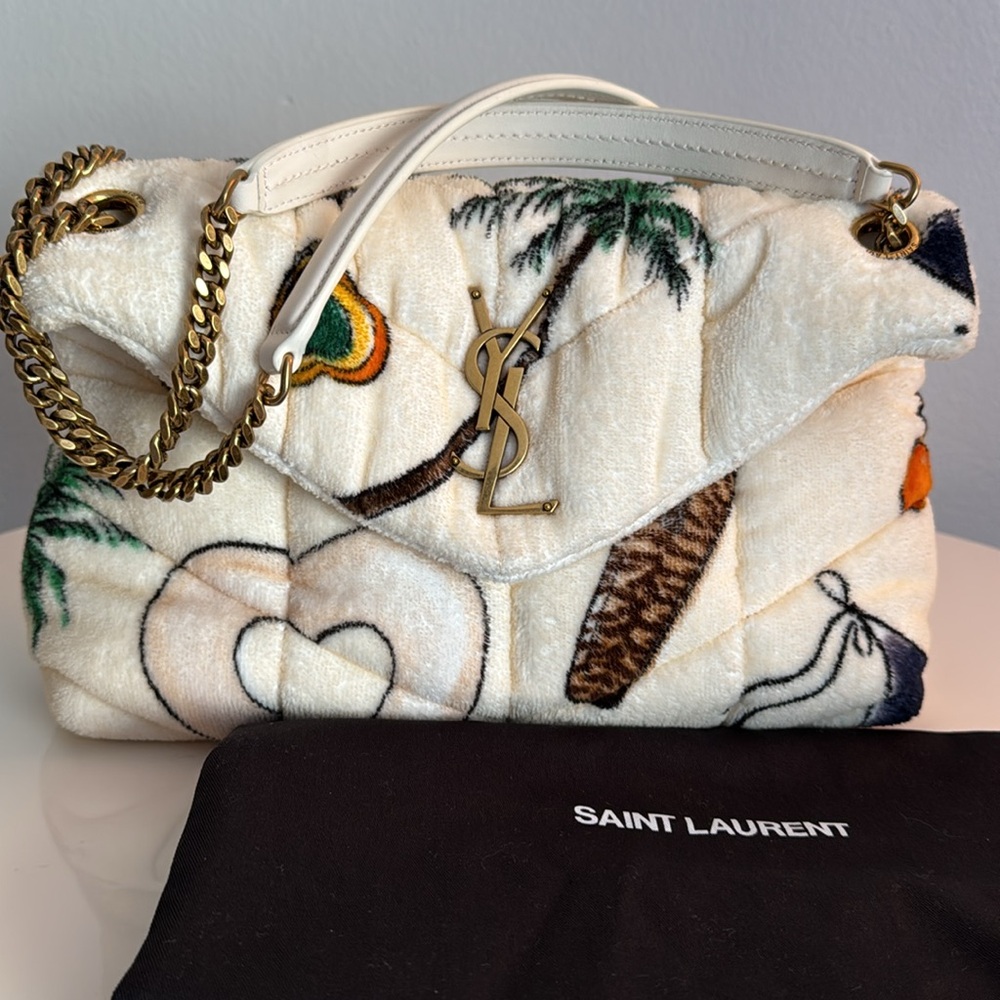 Saint Laurent *NEW* Terry Cloth Vacation Print Lou Lou Bag with Dust Cover - Picture 17 of 17